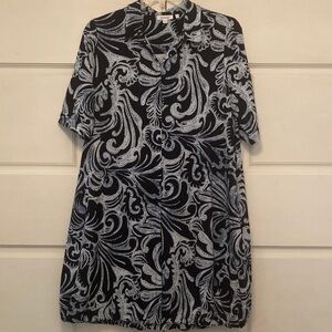 Chico's Size 2 (US L) Navy & White Patterned Dress - Drawstring Bottom